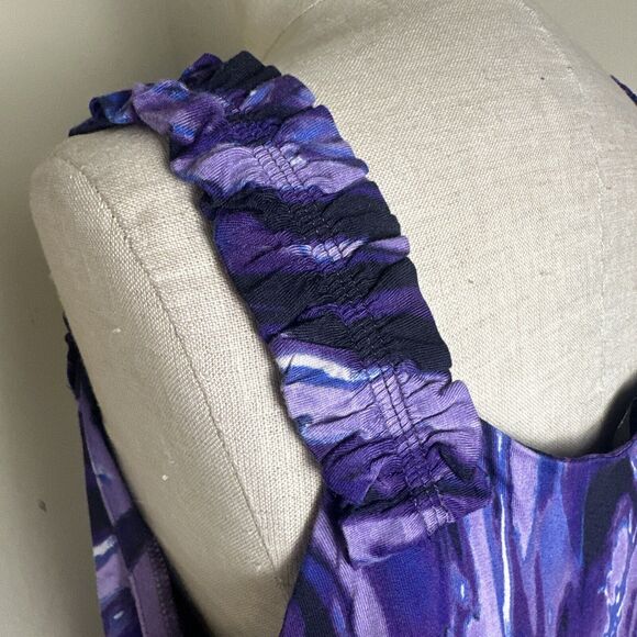 Daisy Fuentes Purple Watercolor Tye Die Embellished Shoulder Top Sz Large EUC - Picture 8 of 11